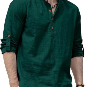 Men's Solid Cotton Blend Straight Kurta Shirt, Regular Fit Full Sleeve Short Kurta Shirt