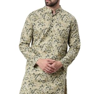 Man Men Cotton Mandarin Collar Ethnic Motifs Printed Long Regular Kurta